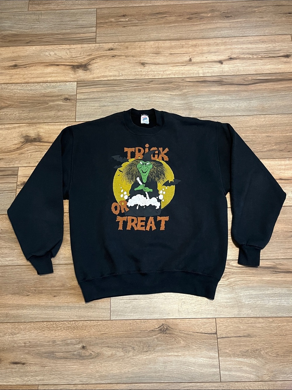 Vintage Jerzees Trick or Treat Witch Halloween Sweatshirt Black Large USA